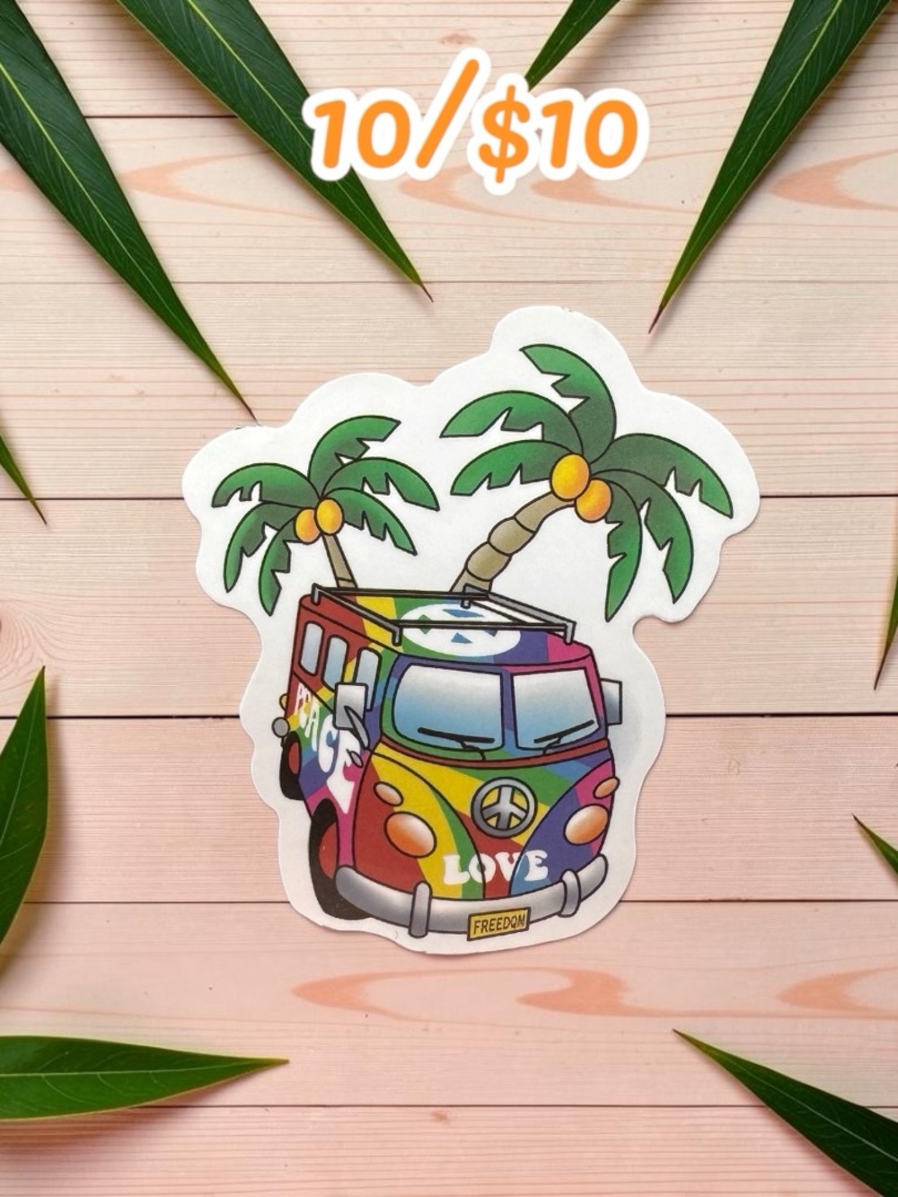 10 / $10 Hippie Van Palm Trees Sticker – Retro Peace Love Decal